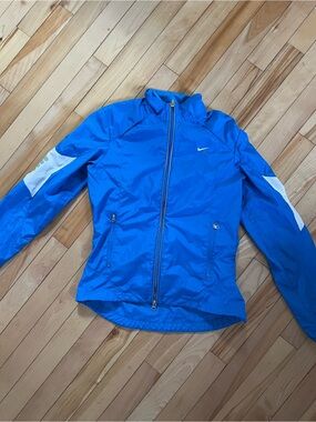 Nike Women's Bright Blue Windbreaker Jacket with White Sleeve Panels